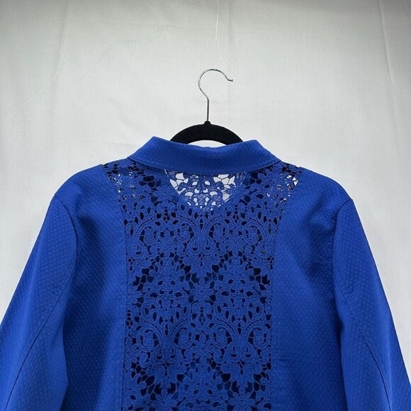 Merin London Jacket Womens Size L Lace Trim Textured Trucker Button Front Blue - Picture 5 of 11